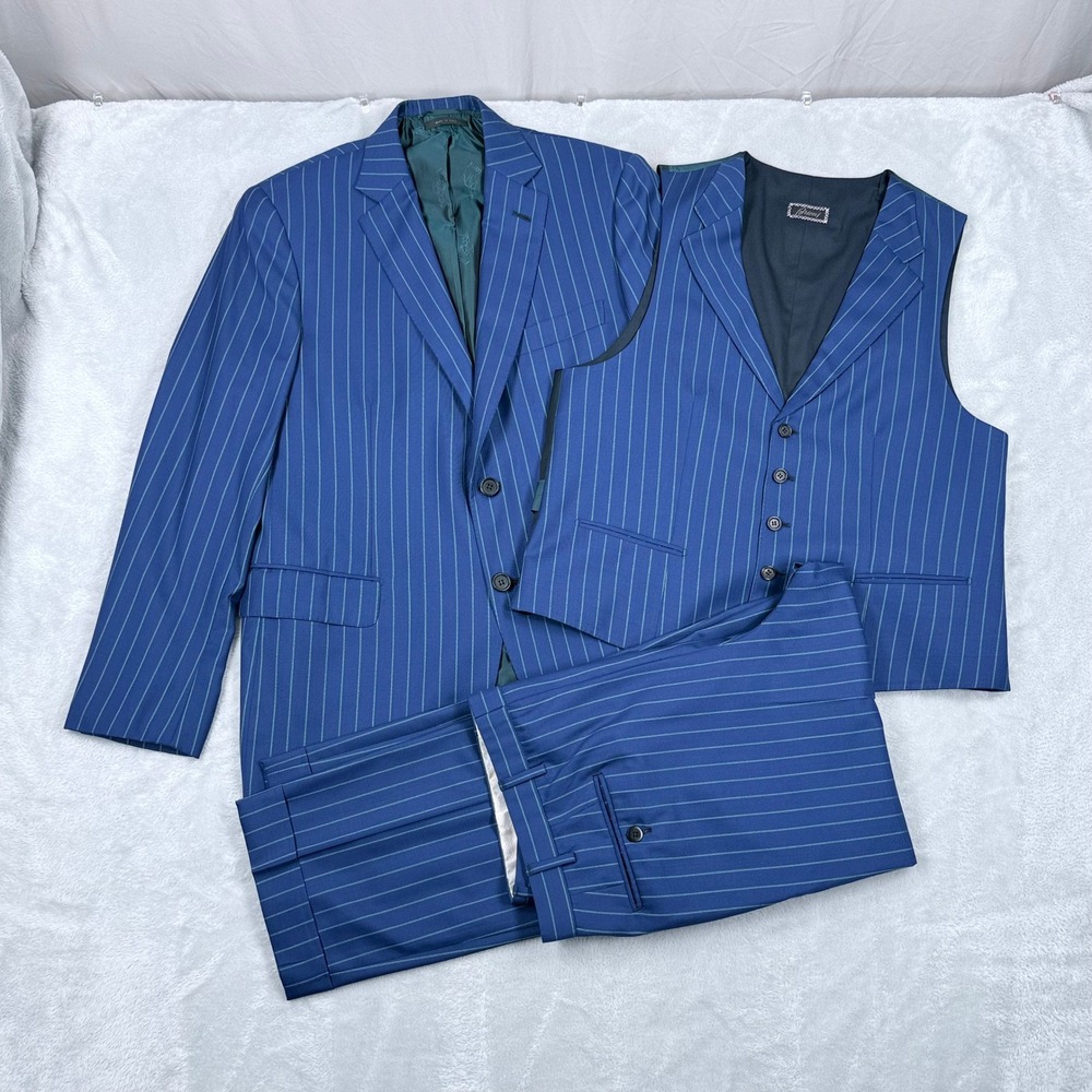 Brioni Colosse 3-Piece Suit Mens 40R Blue 100% Wool Pinstripe Blazer Vest Pants